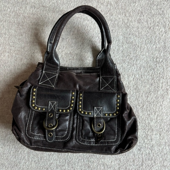 Brown shoulder bag with gold stud detailing - Picture 2 of 7